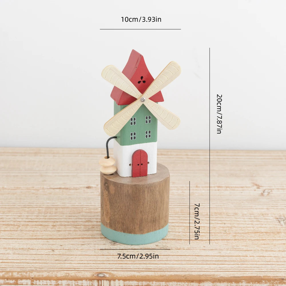 Wooden Windmill Figurine Decor – Rotating Rustic Desktop Ornament Gift