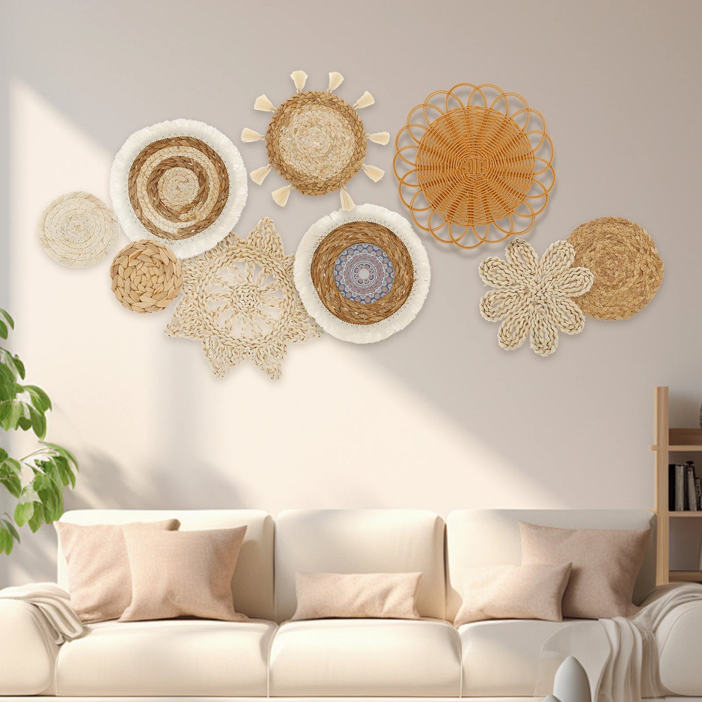 9-Piece Handwoven Wall Basket Set – Natural Wall Art Decor