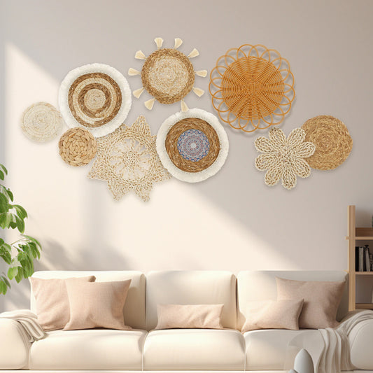 9-Piece Handwoven Wall Basket Set – Natural Wall Art Decor