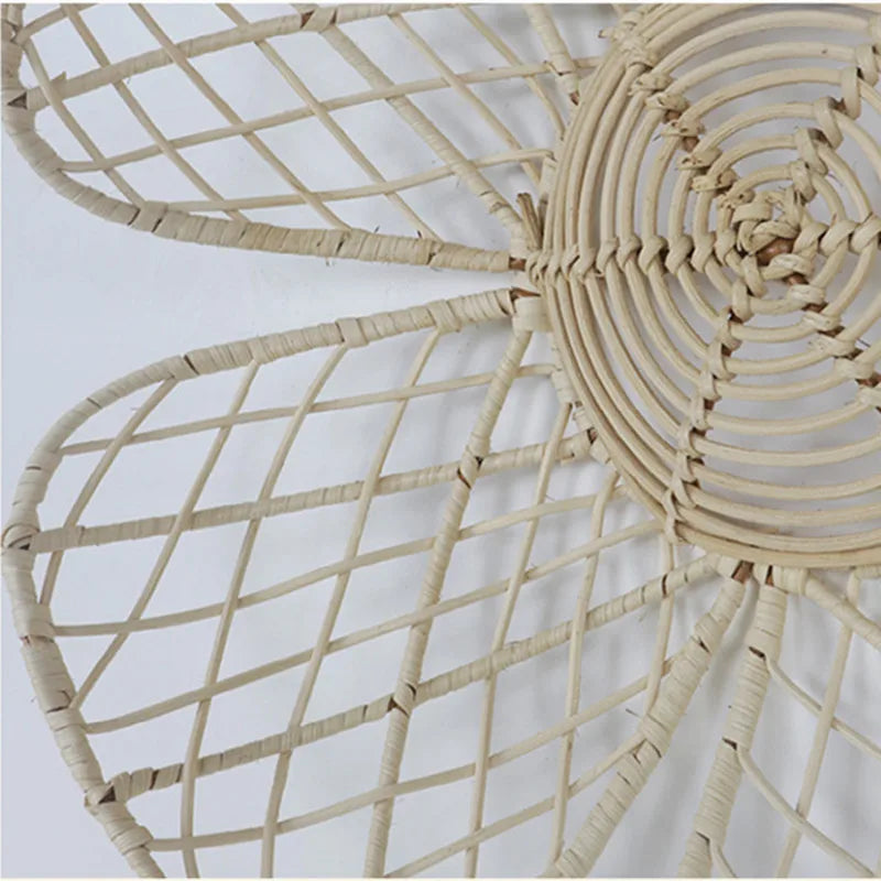 Nordic Rattan Daisy Wall Décor – Handmade Boho Woven Flower Ornament