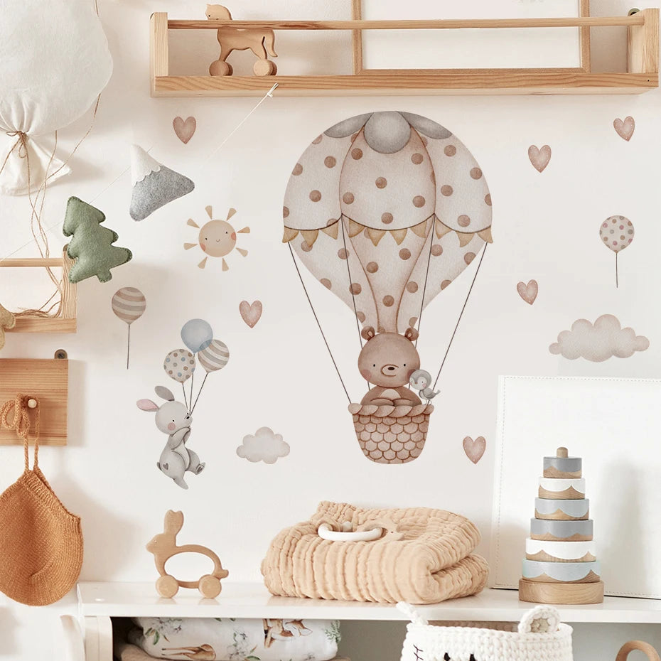 Cartoon Hot Air Balloon Animal Wall Stickers
