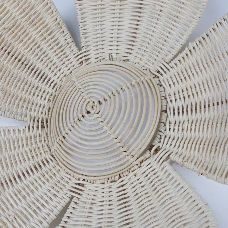 Nordic Rattan Daisy Wall Décor – Handmade Boho Woven Flower Ornament