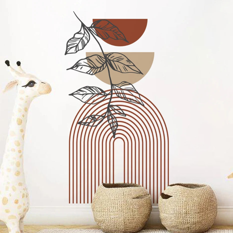 Boho Rainbow Leaves Wall Decal – Large Kids Room Decor