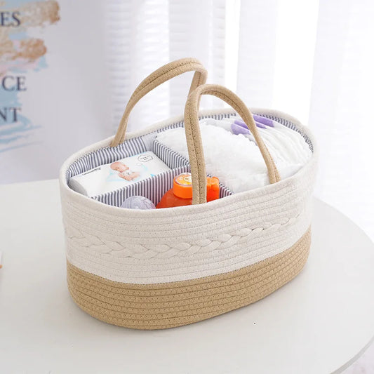 Multifunctional Baby Storage Basket – Cotton Rope Organizer for Diapers & Bottles