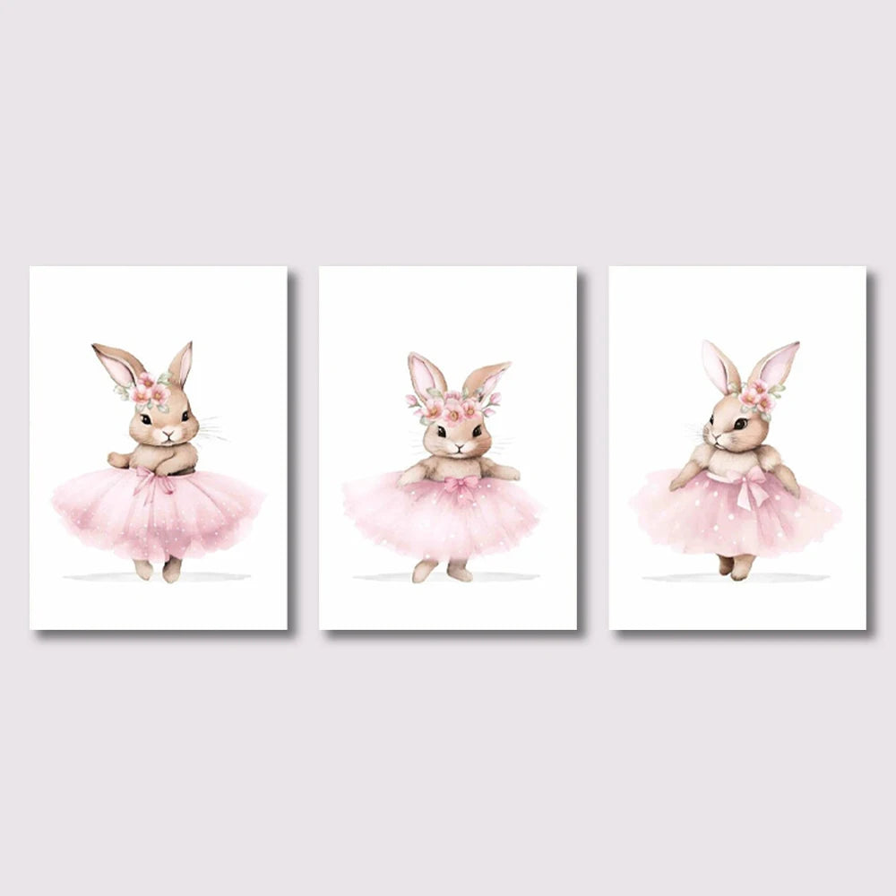 3-Piece Ballerina Bunny Wall Art Set – Ballet Rabbit Nursery Prints
