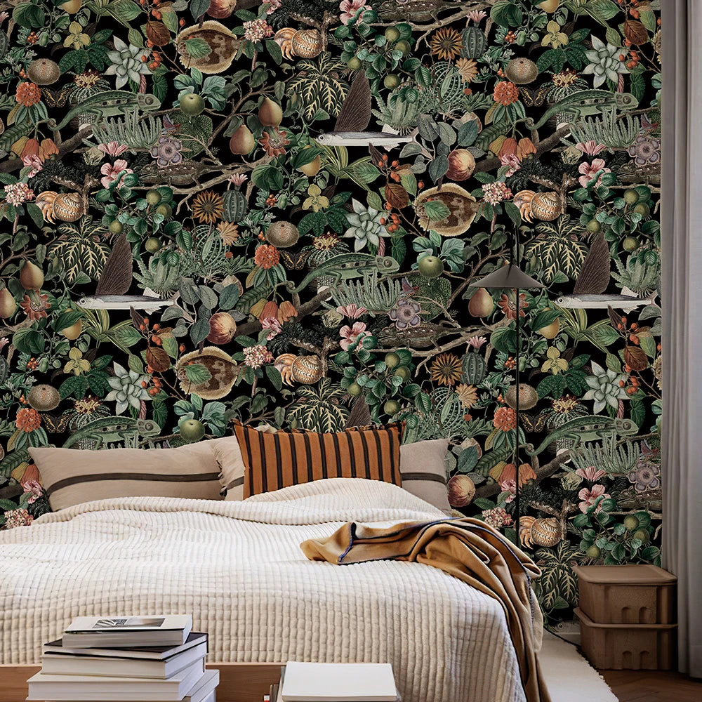 Green Botanical Peel & Stick Wallpaper – Waterproof Retro Tropics