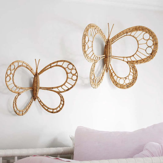 Nordic Rattan Butterfly Wall Décor – Handmade Boho Natural Wall Ornament