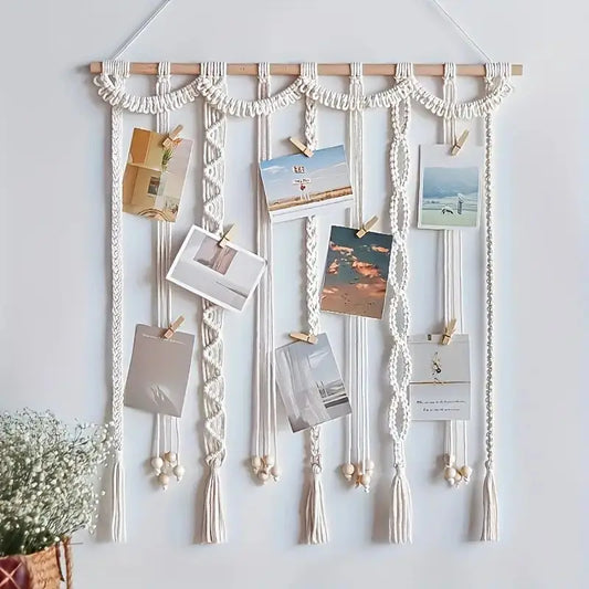 Handmade Photo Display Wall decor – Tassel Decor with 20 Wooden Clips