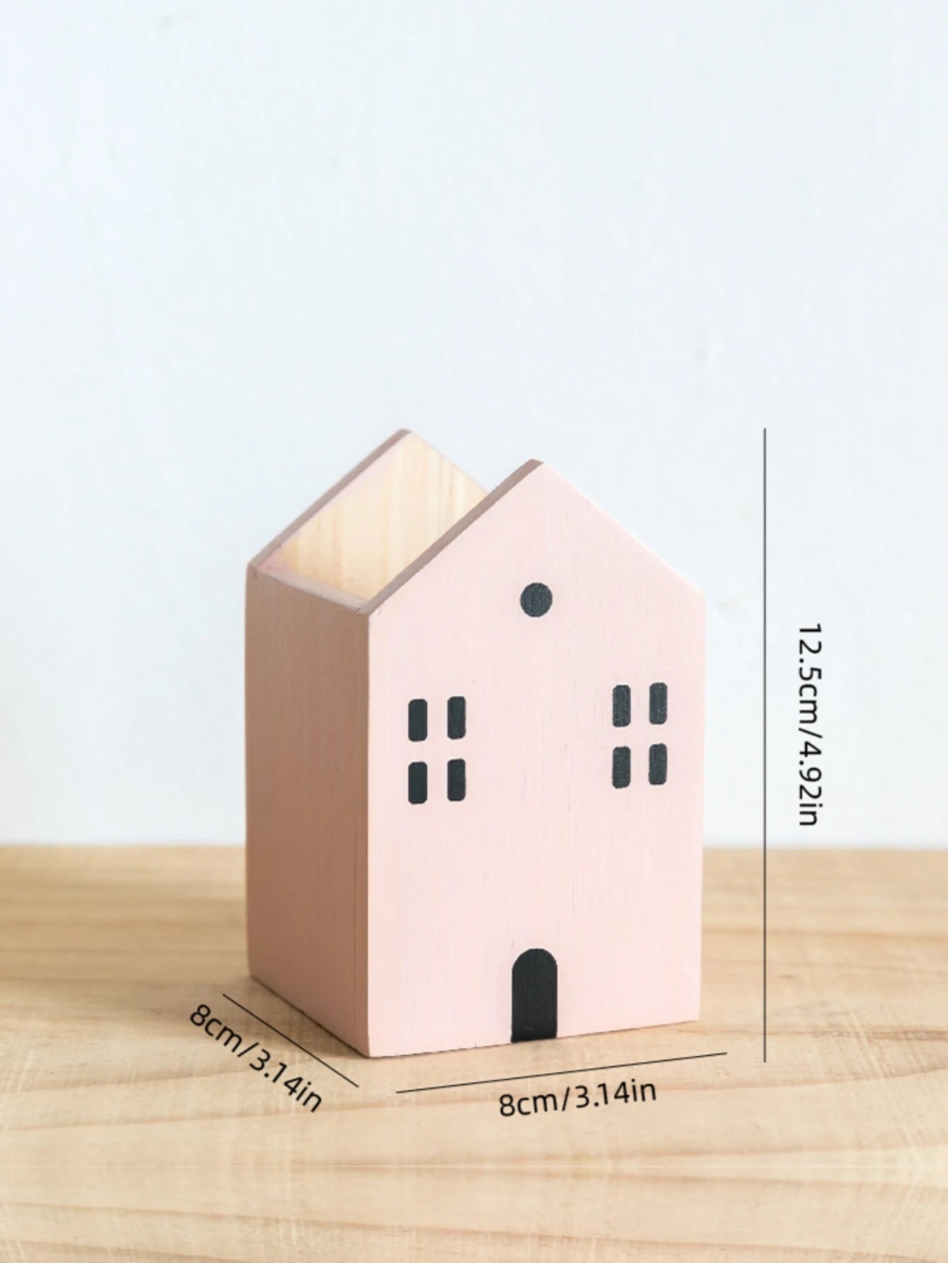 Cartoon House Pencil Holder – Wooden Desk Organizer & Room Decor