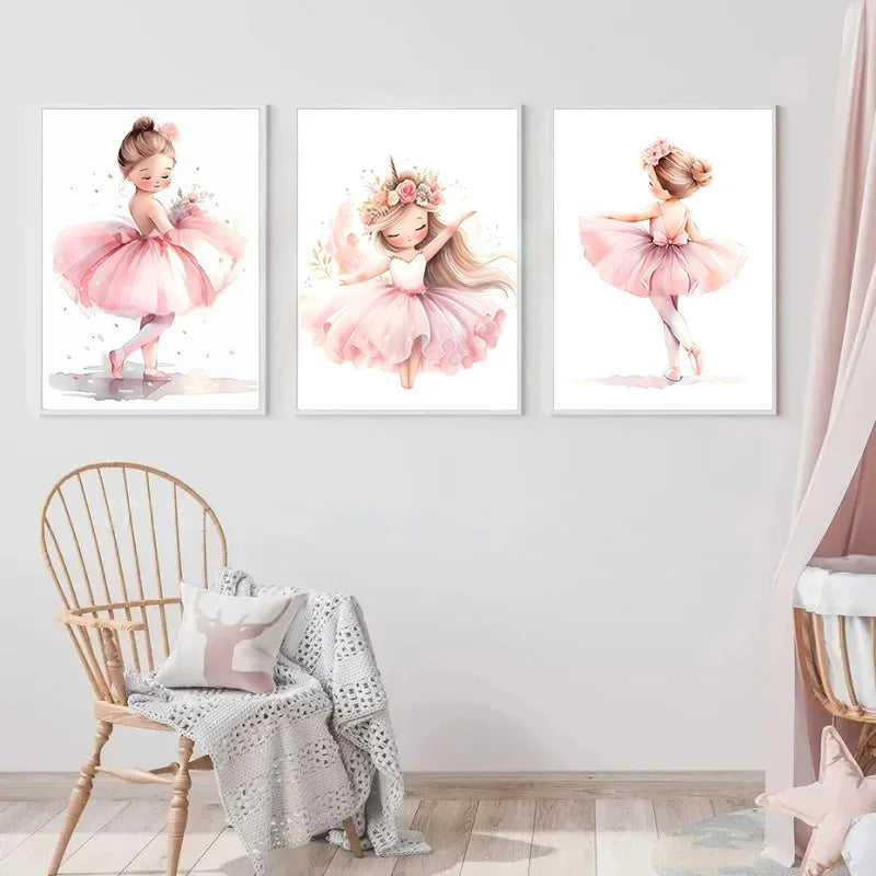 Pink Ballerina Unicorn Wall Art – Girls Nursery Canvas Print
