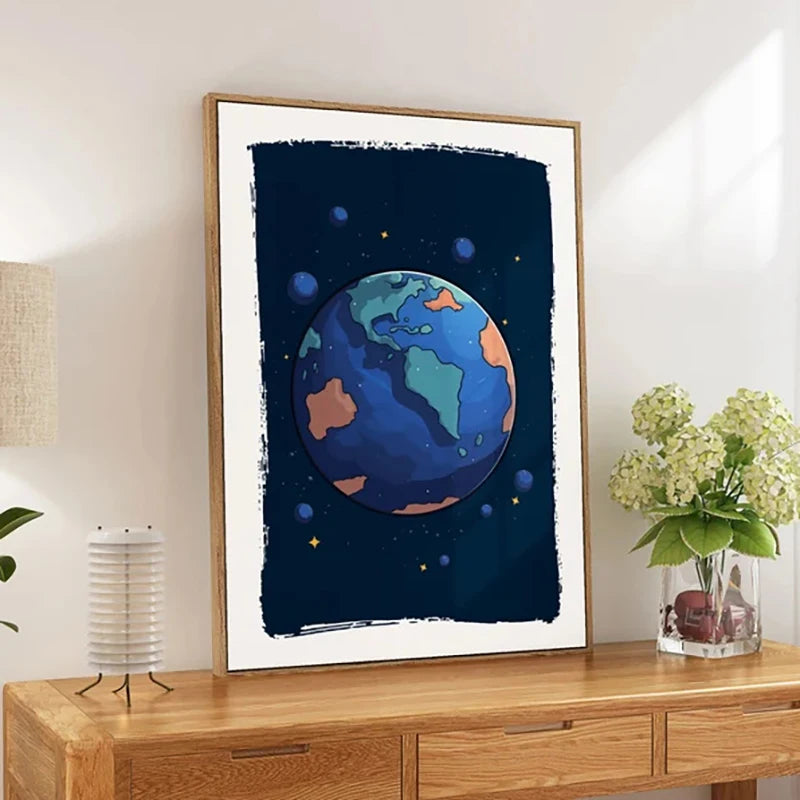 Astronaut Space Nursery Wall Art – Kids Space Themed Poster