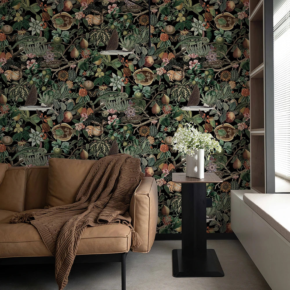 Green Botanical Peel & Stick Wallpaper – Waterproof Retro Tropics
