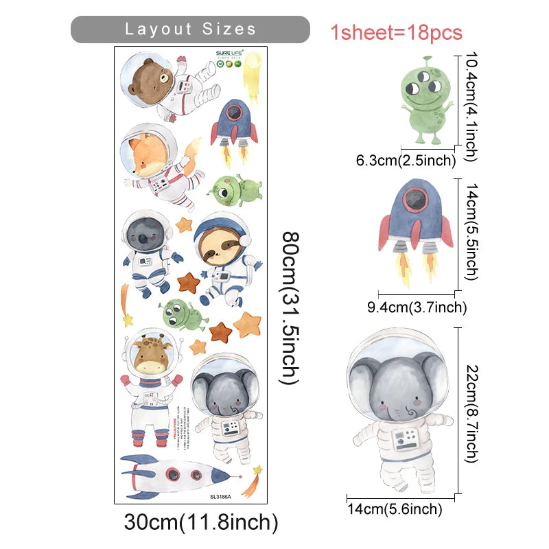 Space Animal Astronaut Wall Decals for Kids Room