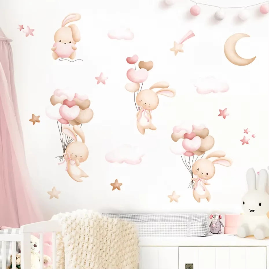 Watercolor Bear & Rabbit Balloon Wall Decals