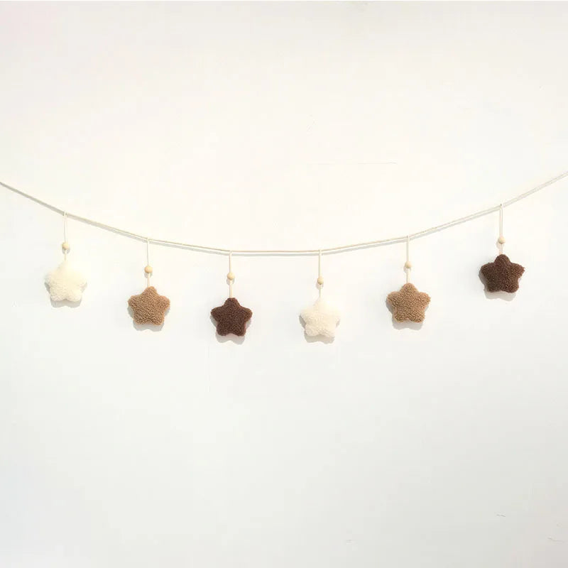 Handmade Plush Moon & Star Garland – Fluffy Nursery Wall Hanging Décor