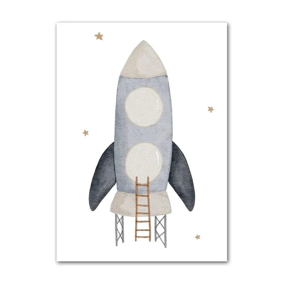 Boho Cartoon Animal Canvas Wall Art – Bear, Panda & Mouse Nursery Prints