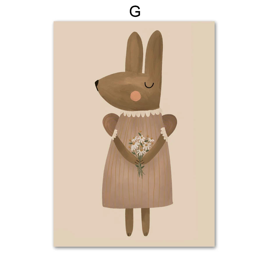Boho Animal Nursery Wall Art – Rabbit, Mouse & Goose Canvas Posters
