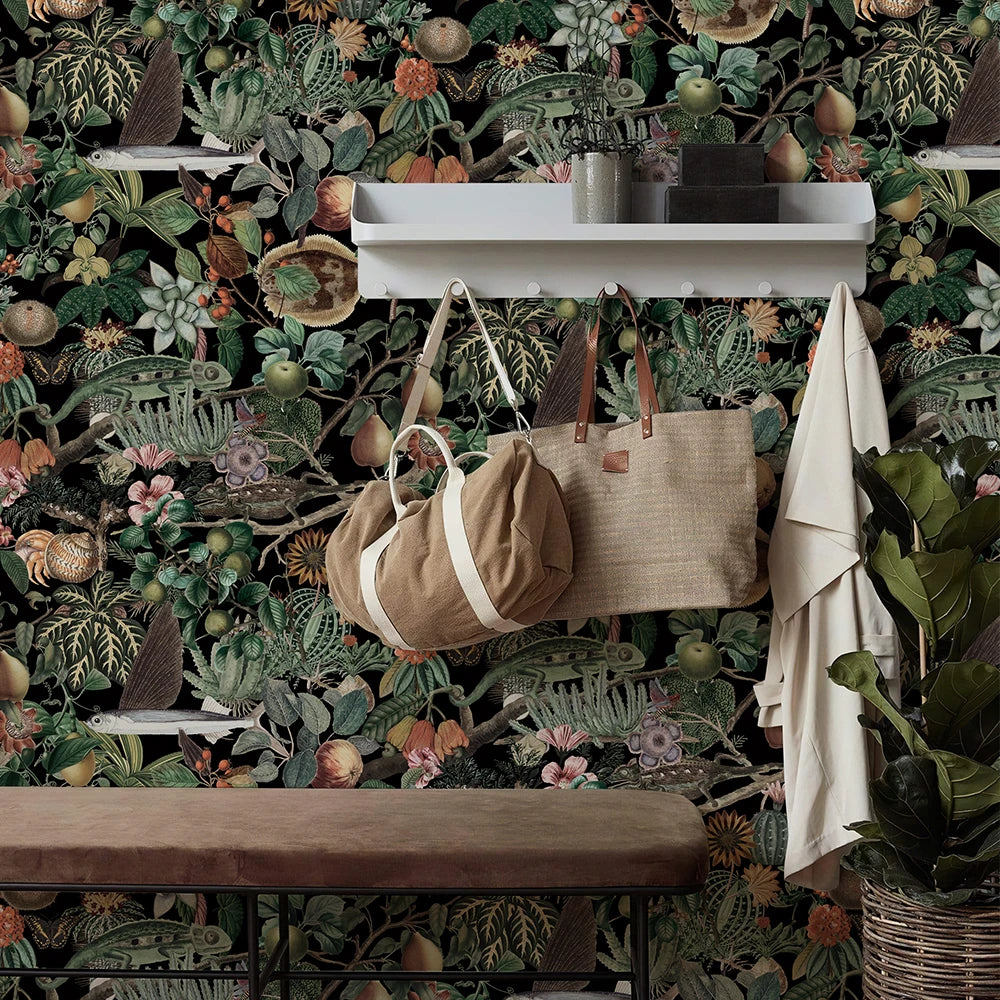 Green Botanical Peel & Stick Wallpaper – Waterproof Retro Tropics