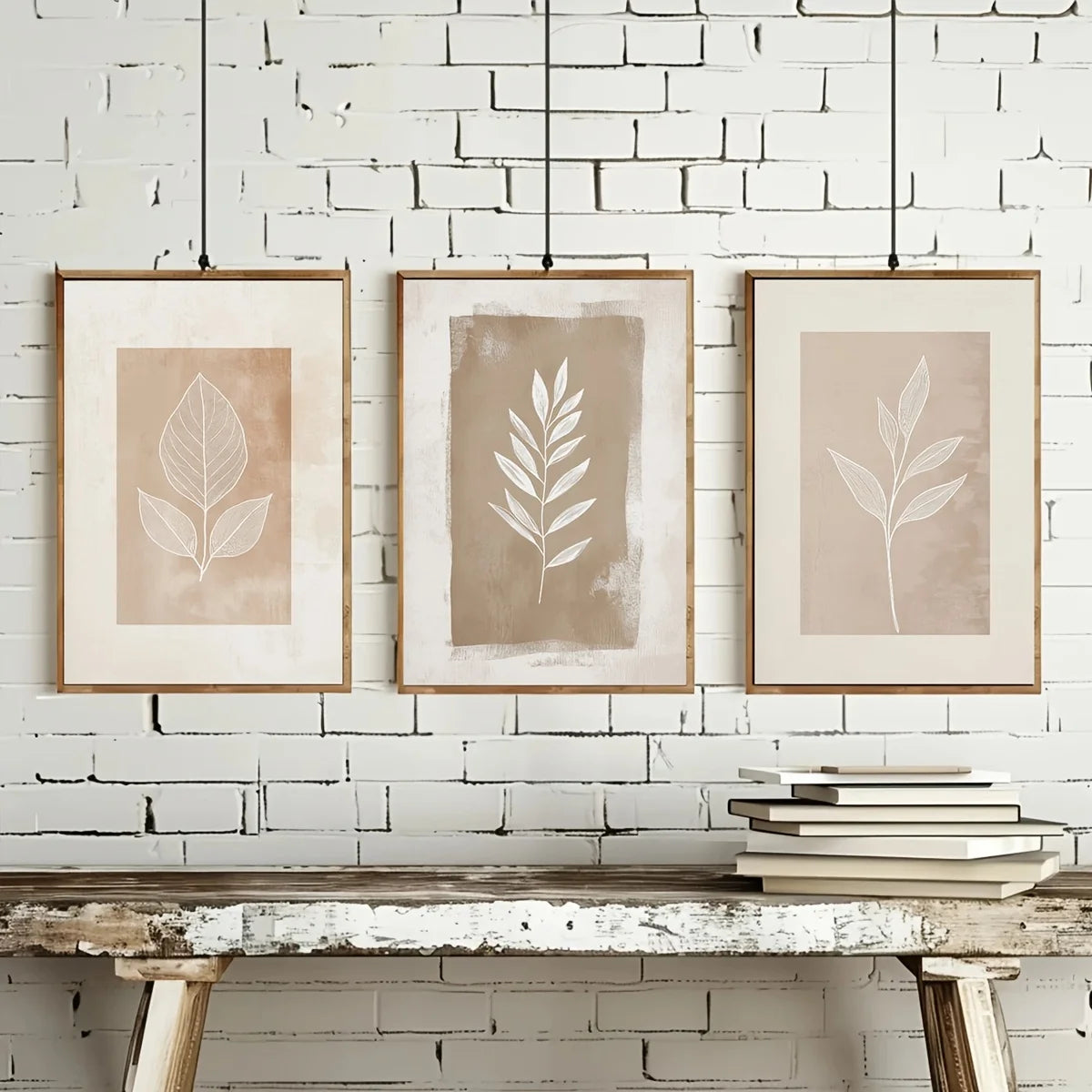 3-Piece Neutral Boho Fern Wall Art – Minimalist Abstract Botanical Posters