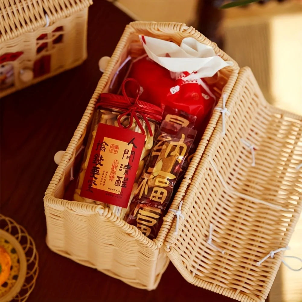 DIY House-Shaped Wicker Basket with Lid – Decorative Rattan Storage Basket