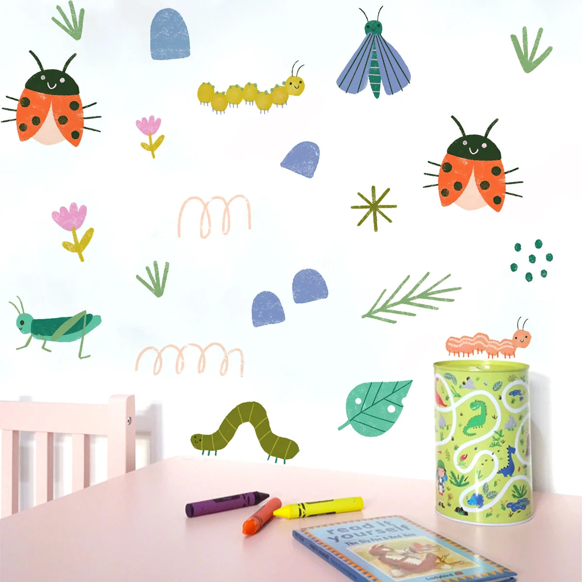 Cute Watercolor Insect & Flower Wall Decals for Kids Room