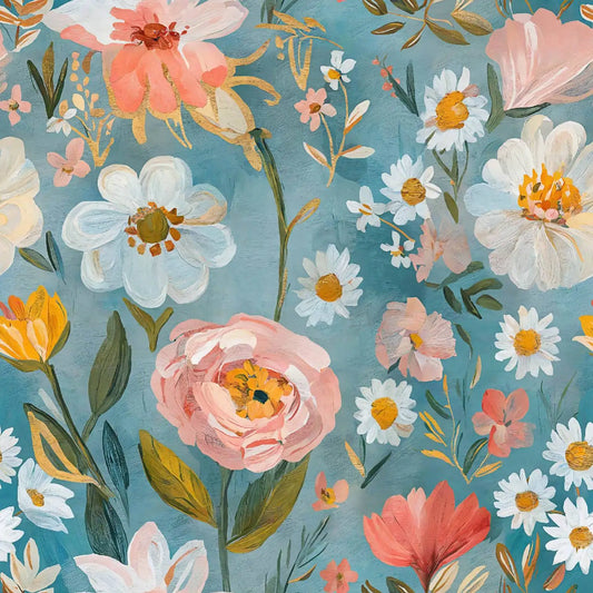 Vintage Blue Floral Peel & Stick Wallpaper – Boho Waterproof Wall Décor