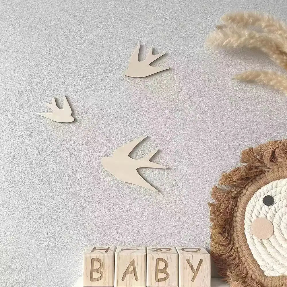Nordic Wooden Rainbow & Cloud Wall Stickers – 3D Nursery Décor Set