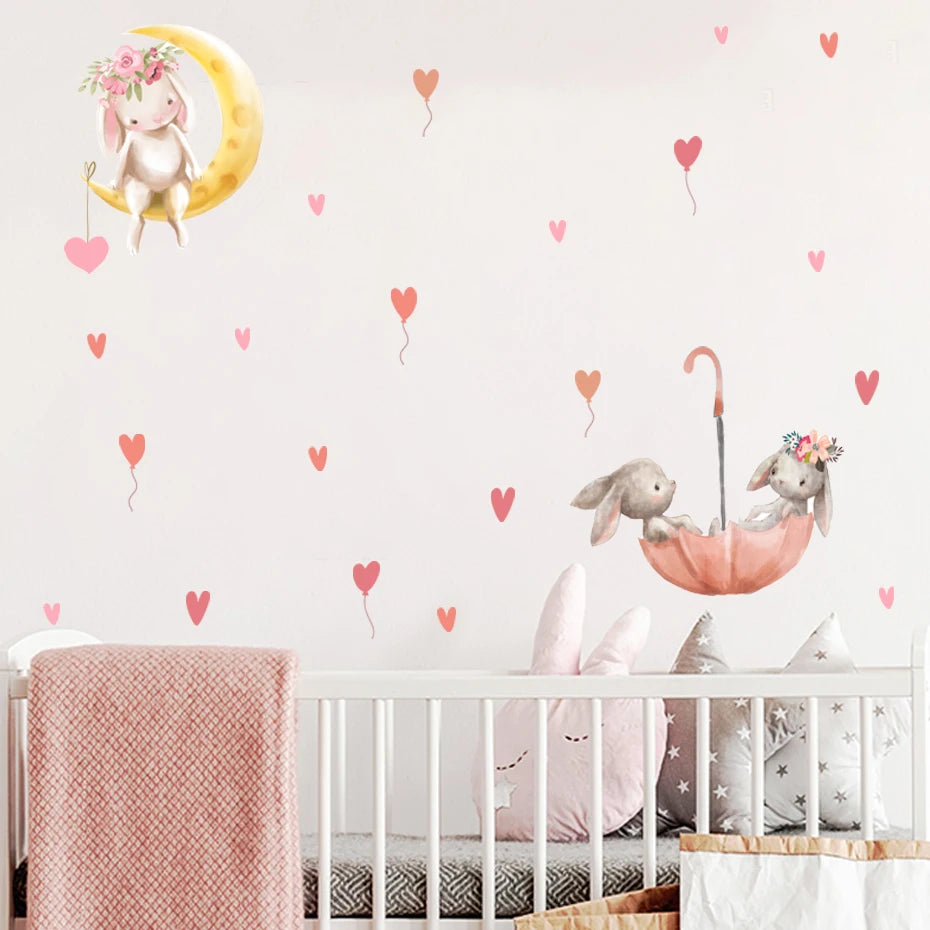 Cute Mum & Baby Bunny Wall Decal – Pink Nursery Decor