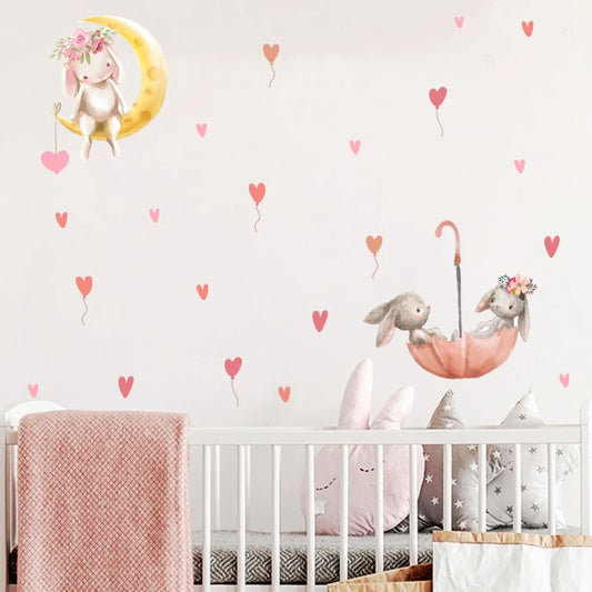 Cute Mum & Baby Bunny Wall Decal – Pink Nursery Decor