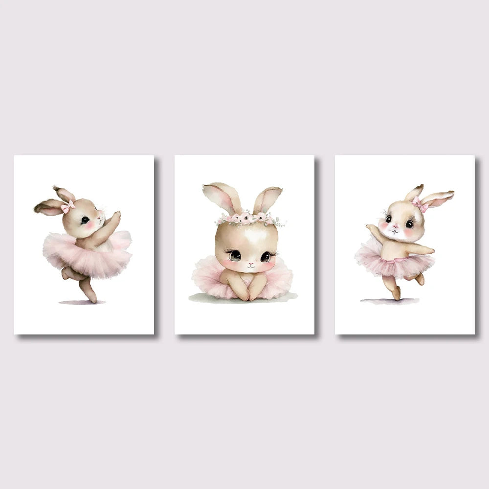 3-Piece Ballerina Bunny Wall Art Set – Ballet Rabbit Nursery Prints