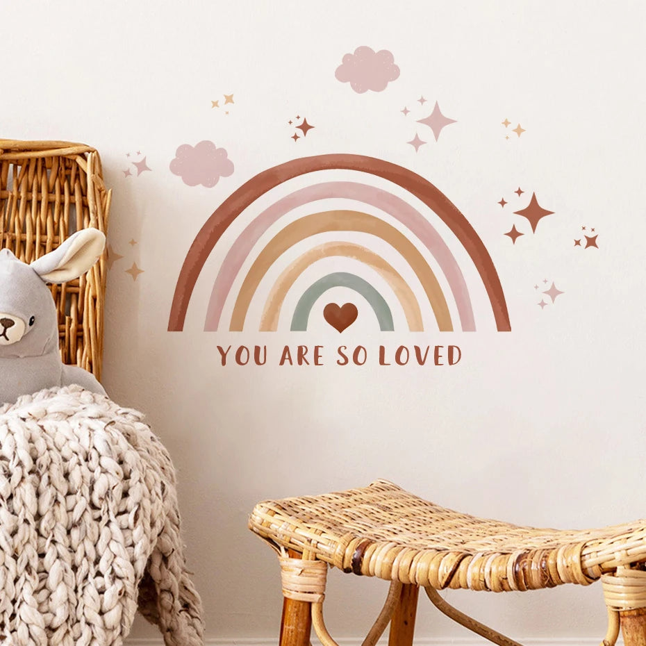 Watercolor Rainbow & Clouds Wall Decals for Kids Room