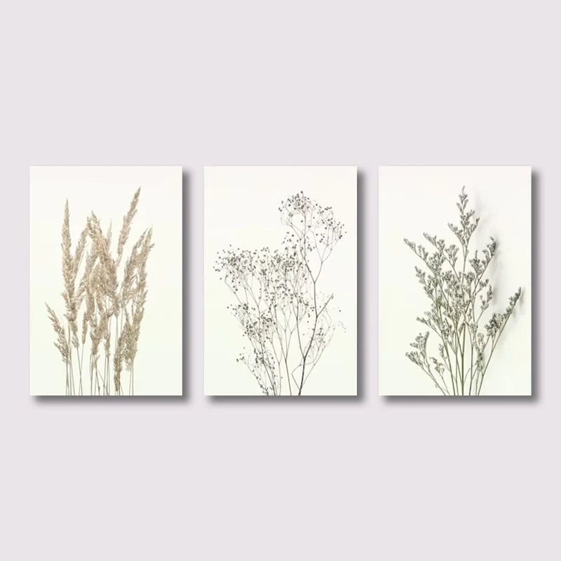 3-Piece Minimalist Wildflower Canvas Wall Art – Botanical Print Set