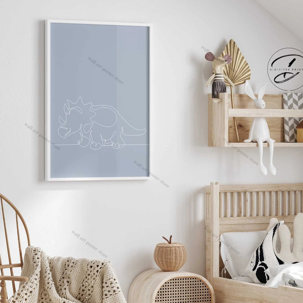 Dinosaur Line Art Prints – Minimalist Jurassic Nursery Wall Art Set