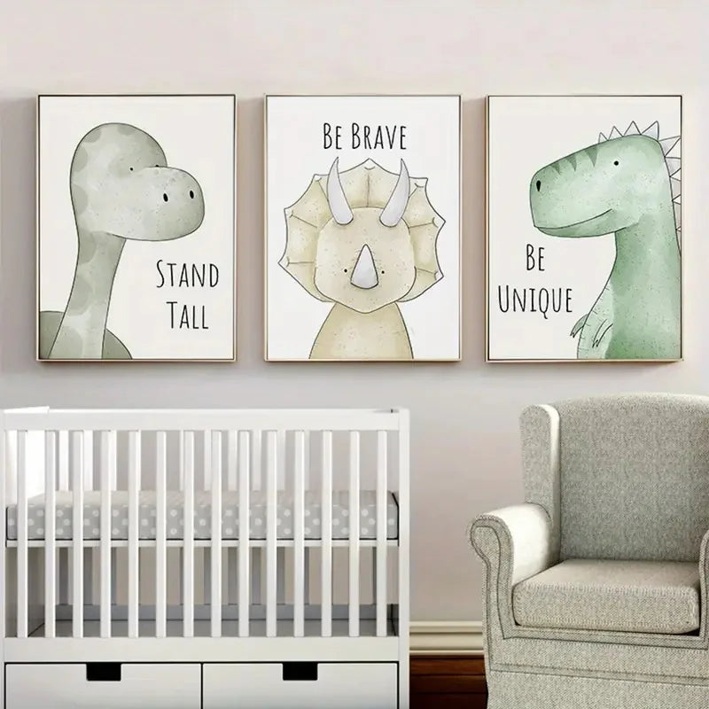 3-Piece Dinosaur Wall Art Set – T-Rex Canvas Posters for Kids Room Décor