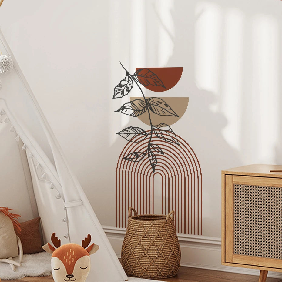 Boho Rainbow Leaves Wall Decal – Large Kids Room Decor
