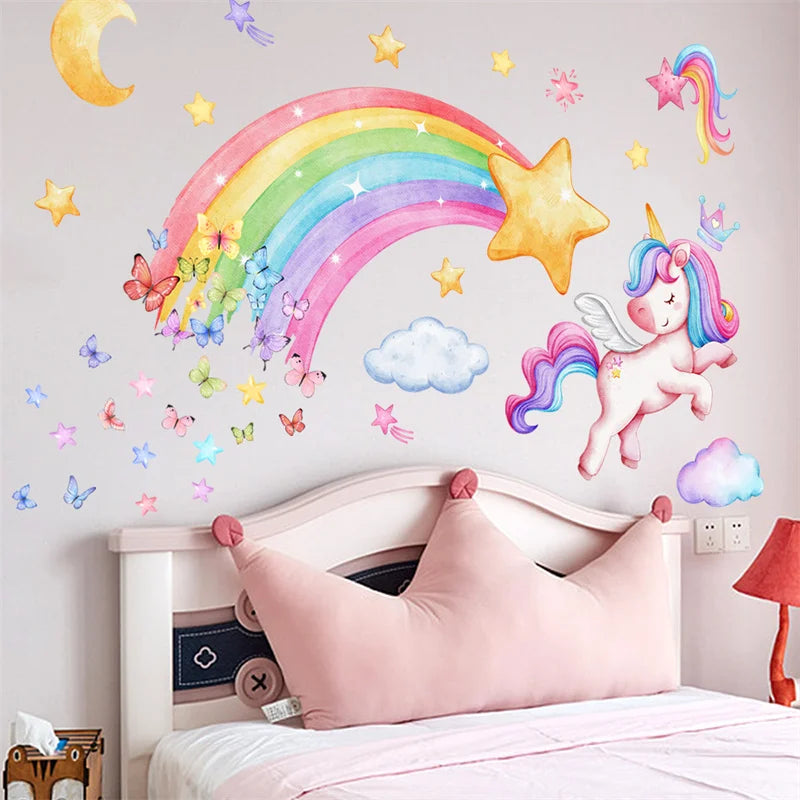 Unicorn & Rainbow Wall Stickers – Girls Kids Room Decor