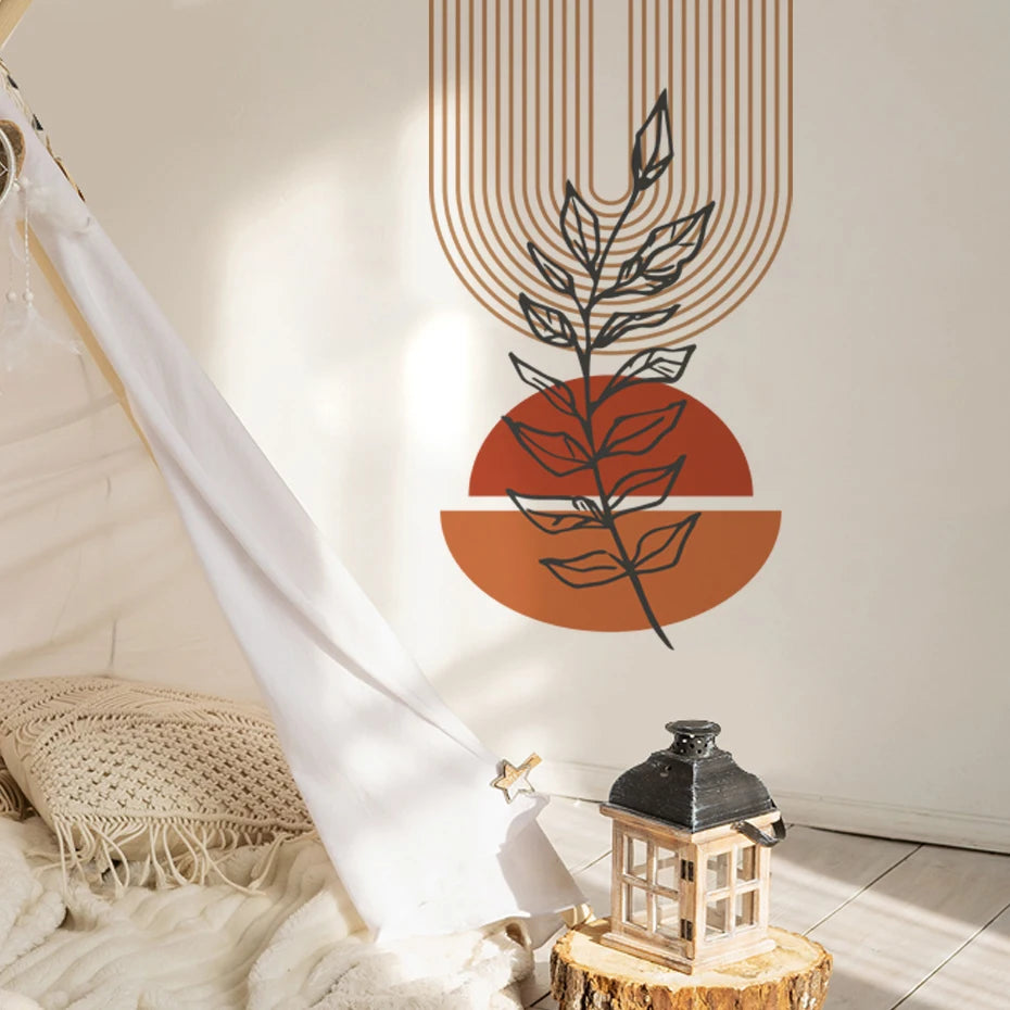 Boho Rainbow Leaves Wall Decal – Large Kids Room Decor