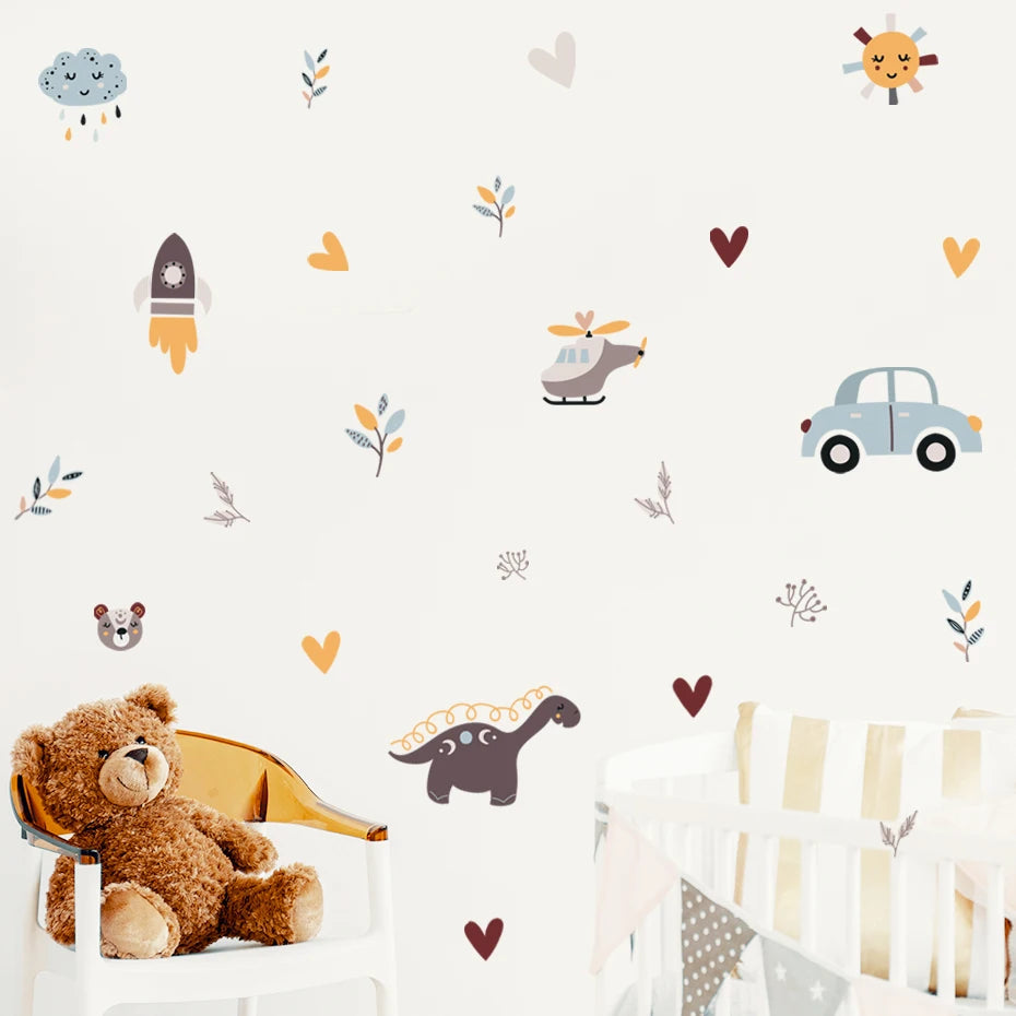 Boho Dinosaur & Airplane Wall Decals
