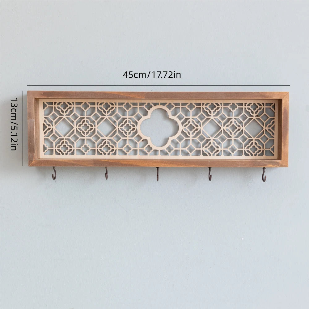 Decorative Wooden Key Hook Shelf – Wall Organizer & Storage Rack