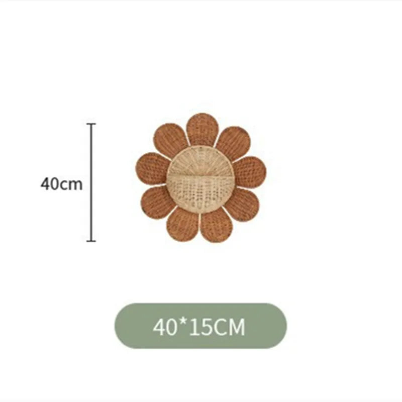 Nordic Rattan Sunflower Wall Basket – Handmade Boho Storage & Wall Décor