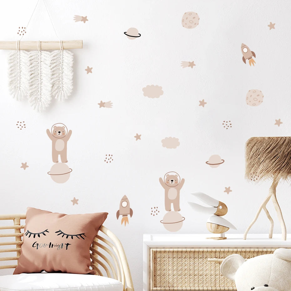 Boho Watercolor Planet Wall Decals for Kids Room
