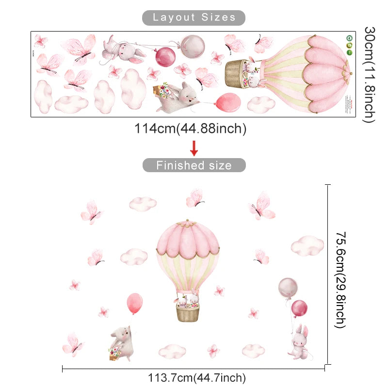 Cartoon Hot Air Balloon Animal Wall Stickers