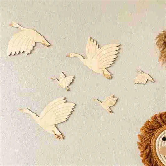 Wooden Swan & Flying Birds Wall Stickers – Nordic Nursery Wall Décor Set