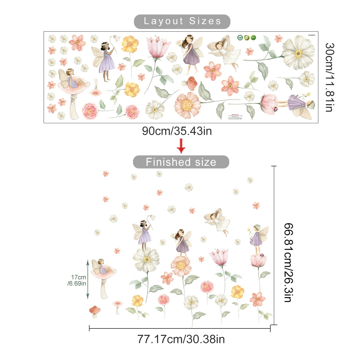 Boho Fairy Garden Wall Decals for Girls Room