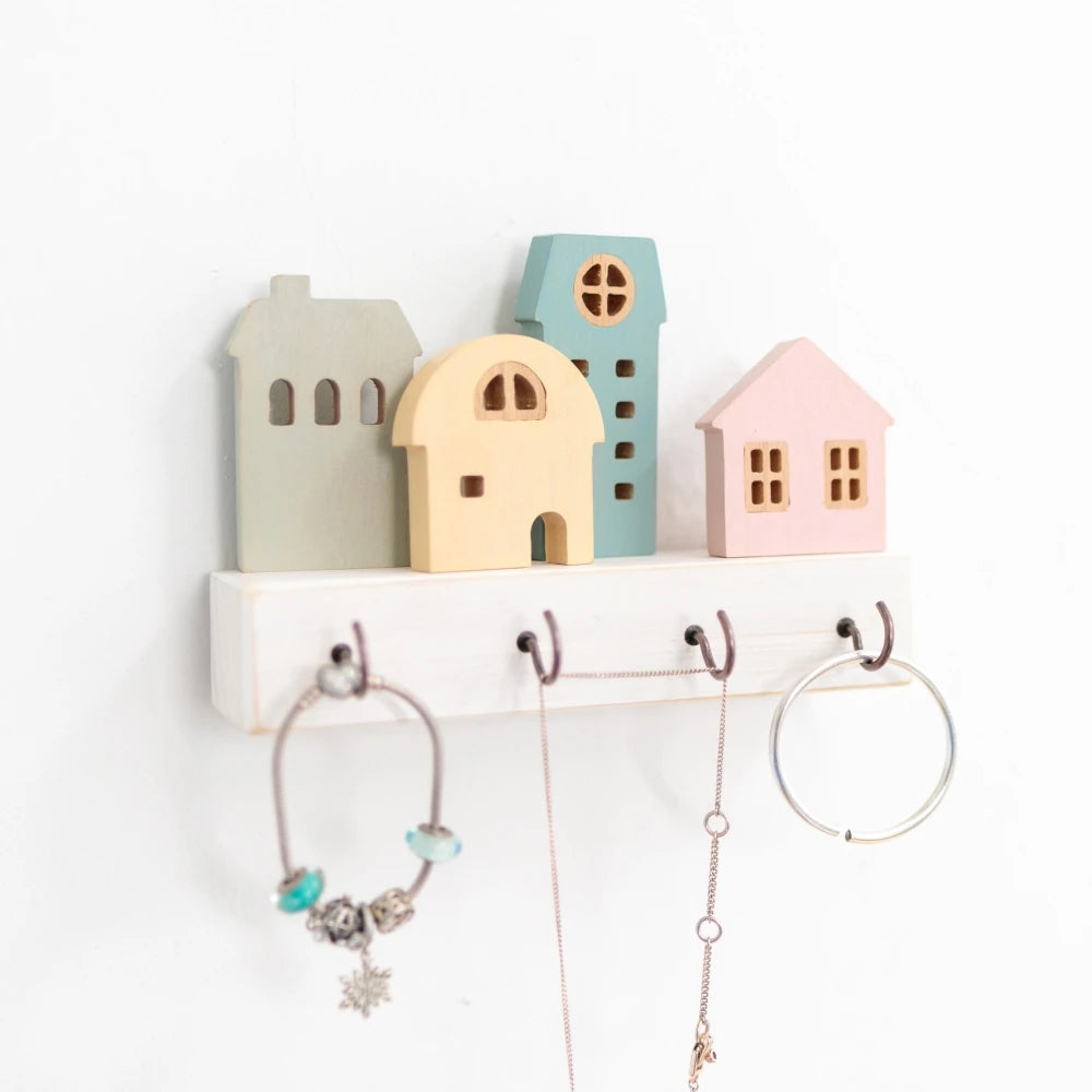 Decorative Wooden Key Hook Shelf – Wall Organizer & Storage Rack