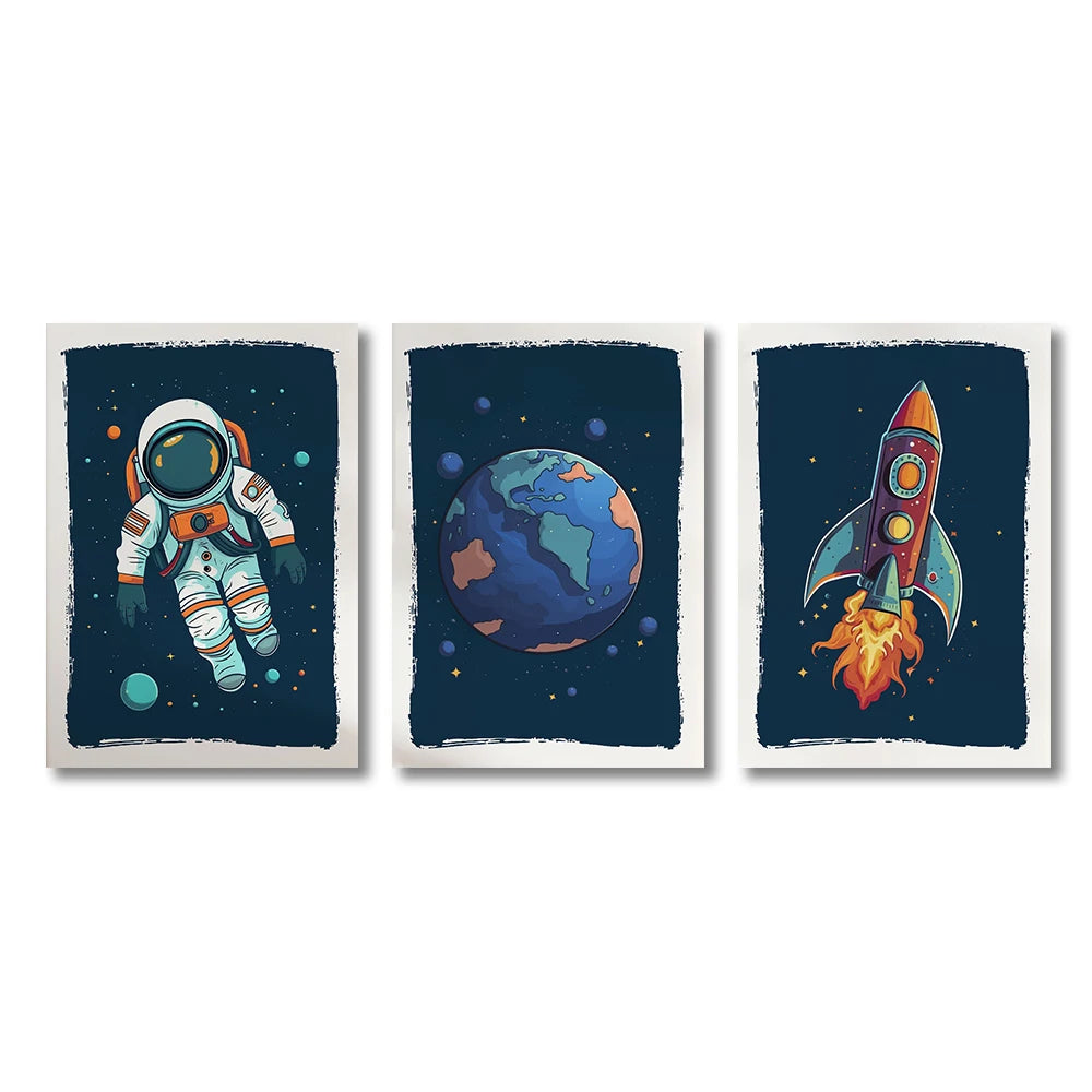 Astronaut Space Nursery Wall Art – Kids Space Themed Poster