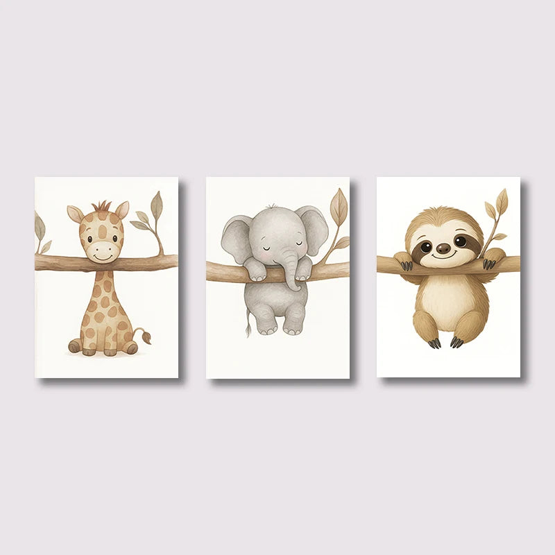 Cute Elephant & Giraffe Nursery Wall Art – Animal Posters for Kids Room