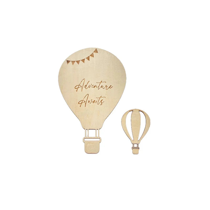 Wooden Hot Air Balloon Wall Stickers – Nordic Kids Room Cloud & Star Décor Set