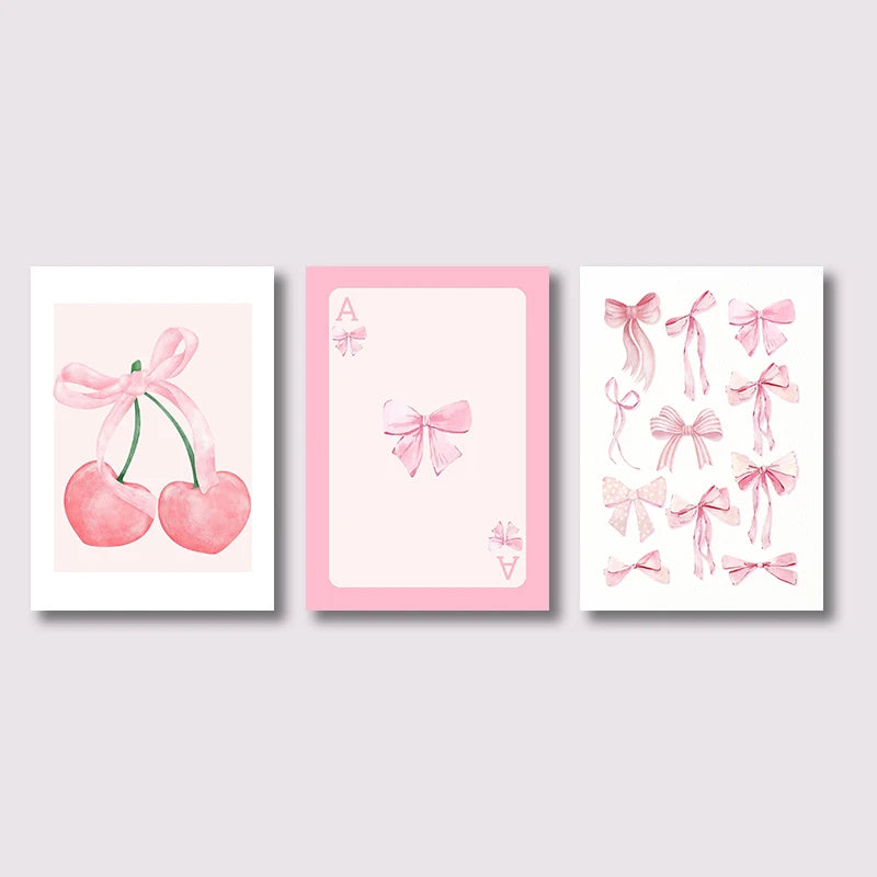 Trendy Pink Bow Wall Art Set of 3 – Preppy Watercolor Room Décor