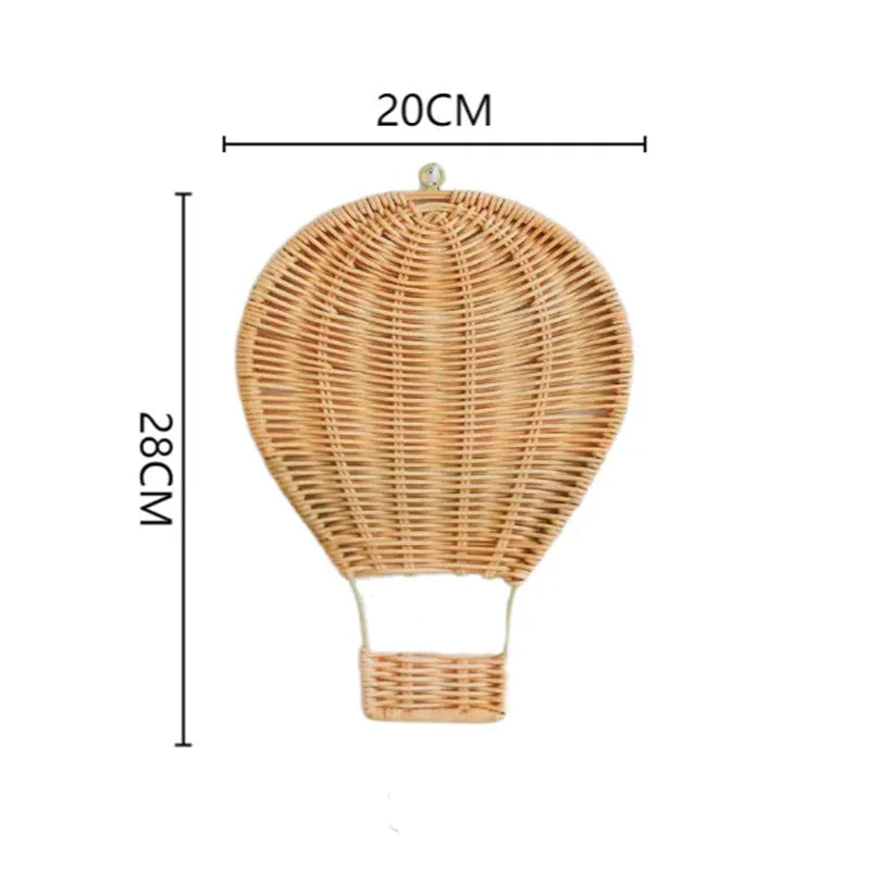 Handwoven Rattan Hot Air Balloon Wall Décor – Boho Nursery Hanging Ornament